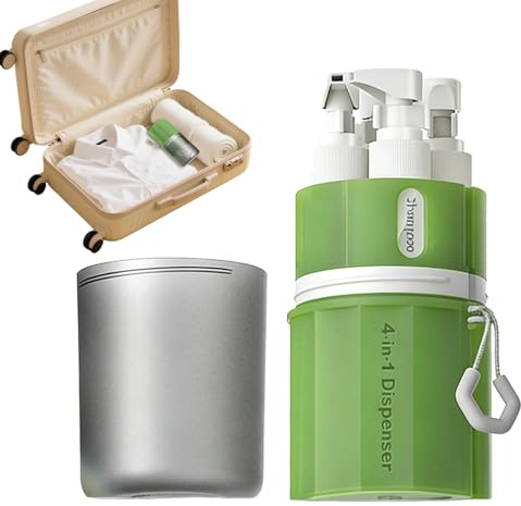 Botella de bomba de viaje, a prueba de fugas, con succión al vacío recargable, botella dispensadora de viaje 4 en 1, para champú, acondicionador, jabón corporal, loción líquida, hogar, hotel, camping