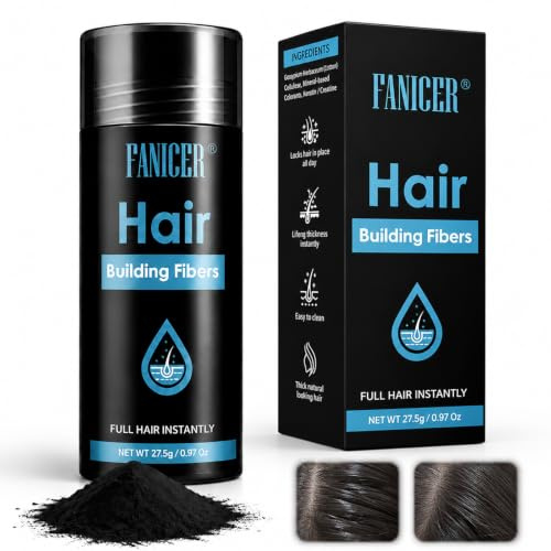27.5g Fibre Capillaire, Poudre Densifiante Cheveux, Pour Épaissir les Cheveu Volumineux en Secondes, Pour Cheveux Fins Clairsemés Racine Calvitie, Qualité Salon (Noir)