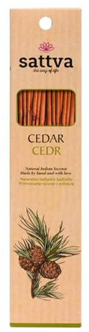 Sattva Ayurveda Varillas de incienso de madera de cedro de calidad prémium, incienso natural para relajación, aroma a madera profunda, enrolladas a mano, 15 varillas de 30 g