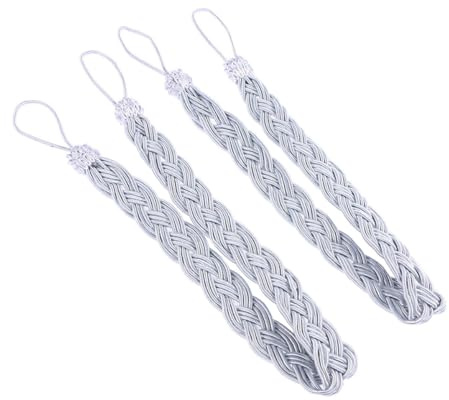 IMIKEYA 2 Alzapaños para Cortinas de Punto Trenzado en Terylene Plata | Hebilla y Clip, para Cortina de Gasa o Tejido Medio, Uso Doméstico, 2 Piezas