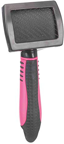 TRIXIE Softbürste mit weichen Metallborsten - gummierter Kunststoffgriff - für Deckhaar & Unterwolle - 7 x 16 cm - schwarz/rot - 23126