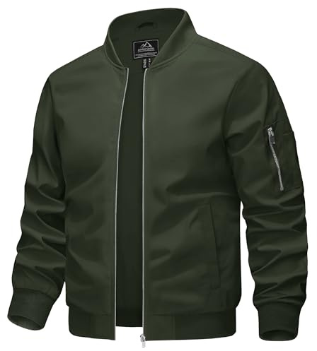 KEFITEVD Men's Bomber Baseball Jacket Thin Cargo Jackets Military Windbreaker with Zipper Pockets, Army Green, L