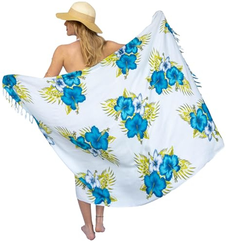 NELUHA Sarong Damduk med saronghållare Pareo Omlottduk Handduksklänning Omlottkjol Strandhandduk XXL Duk Män Pareo Dam Strandhandduk Dam, Vit Blå Blomma, 200x150cm
