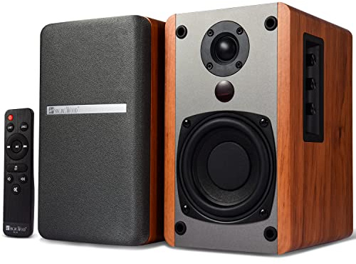 SINGING WOOD BT25 Powered Bluetooth Bookshelf Speakers with Subwoofer Output, 80W Hi-Fi Active 2.0 Stereo System, Optical/RCA Inputs, Studio Monitors for Home Theater, PC Gaming, Turntable