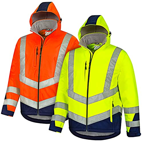 Safetytex Warnschutz Softshelljacke - Wind- und Wasserdicht - Atmungsaktiv - Hoch Sichtbar - Arbeitsjacke in gelb/marine - Größe L