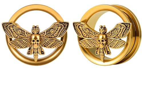 Vankula Ear Tunnel Plug Flesh Double Flared Gauges Moths Stainless Steel for Expander Stretchers Piercing 14mm(9/16) Gold
