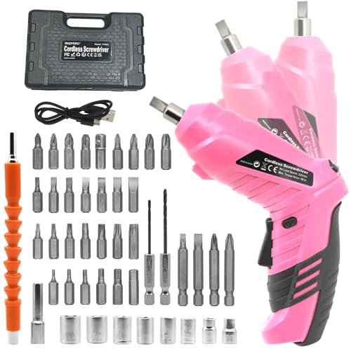 MQFORU Cordless Screwdriver, 48 in 1 Portable Cordless Drills, 3.6V Rechargeable Electric Screwdriver Kit, Dual Position Handle with USB Cable LED Light for Home Office DIY Tools