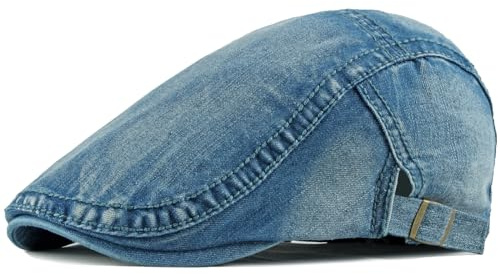 YAMEE Berretto Denim Classico Traspirante Casual, Coppola Unisex Regolabile Cappello a Punta, Flat Cap Protezione Solare per Sport All'Aperto