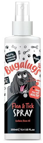 Flea and Tick Dog Shampoo by Bugalugs, Works on Smelly Puppies & Dogs, Contains Neem Oil PH Balanced Vegan Used by Professional Groom (Spray 250ml)