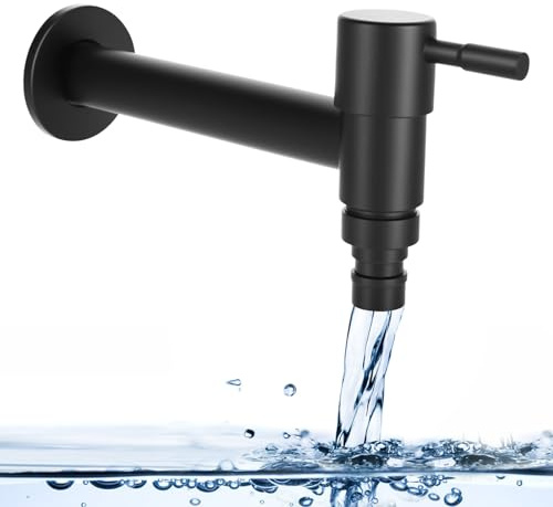 Rubinetto per acqua fredda in acciaio inox nero a parete – rubinetto per acqua fredda montato a parete, rubinetto G1/2, nero opaco, per bagno, cucina, balcone, lavatrice, giardino