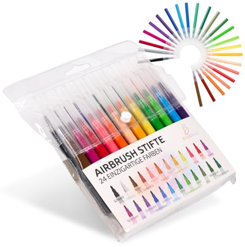 BRANDALO® Set di 24 ricariche per aerografo con penne spray e colori per bambini, adatte per set aerografo per bambini