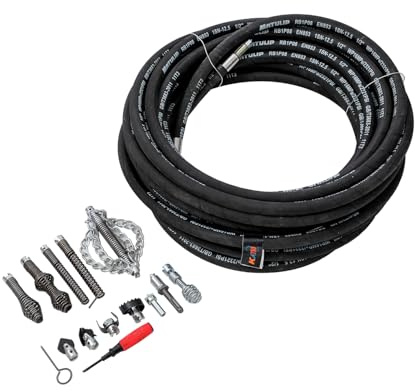 KATSU Tools 318734 Kit de retrait de blocage 10 mm x 20 m pour câble de nettoyage de canalisations, coupe-détartrage et chaîne de vidange pour évier, toilettes, débouchage de canalisations