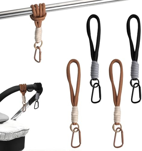 LOLANIUT ganci passeggino da 4 - gancio per passeggino per borse con ganci e ganci per passeggino - Ganci per moschettoni resistenti e resistenti piccoli per borse per pannolini, borse della spesa