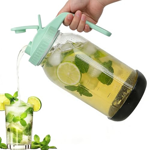 64 oz Glass Mason Jar Pitcher with Lid, Handle & Non-Slip Silicone Base, Food-Grade Leakproof & Airtight – 2-Quart Iced Tea Pitcher for Fridge, Breast Milk Storage, Sun Tea & Cold Brew (Green)