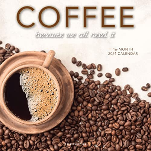 Graphique 2024 Väggkalender för kaffe | 30,48 cm x 30,48 cm | Tjockt papper | Hem- och kontorsorganisatör | Stort månatligt rutnät | 3 språk och markerade helgdagar | 4 månaders förhandsvisningssida
