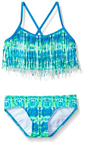 Kanu Surf Girls' Big Kayla Fringe Bikini Swimsuit, Blue/Green, 10