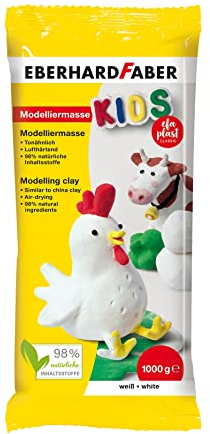 EBERHARD FABER 570102 - Modelliermasse lufttrocknend weiß, 1 kg EFA Plast Kids tonbasiert