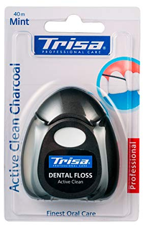 TRISA Active Clean Charcoal, Zahnseide, gewachst mit Minzaroma & Aktivkohle