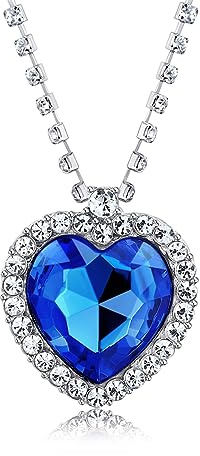 AILUOR Collier Titanic Cœur de l'Océan, Cristal Royal Bleu avec Pendentif Saphir en Cristal Strass et Chaîne Argentée Bijoux, 4 x 3.5 cm, Cristal