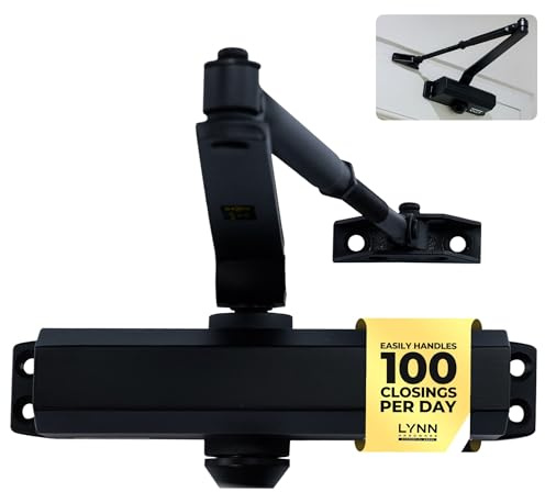LYNN HARDWARE Medium Duty Automatic Door Closer (Matte Black) - Highly Durable Cast Aluminum, Commercial or Home Use, Adjustable Speed Controls, 3 Mounting Options, 3 Hour Fire Rated (DC6003 Model)