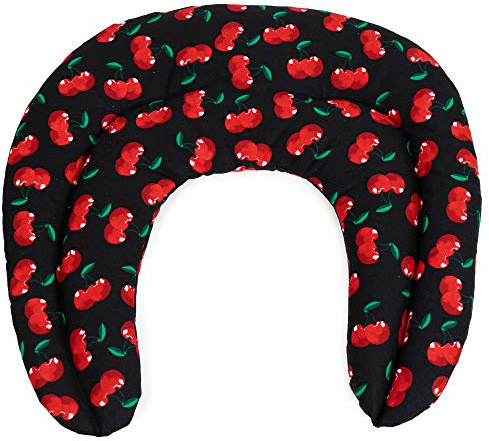 Coussin compartimenté tour de cou aux graines - Graines de lin - Coussin thermique pour la nuque - Bouillotte micro-ondes (Design: cherry-black)