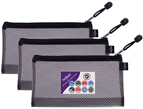Snopake DL High Capacity Black EVA Mesh Zippa-Bag [Pack of 3] 240 x 130mm – Heavy Duty Bag with Hanging Loop and Business Card Holder [15879]