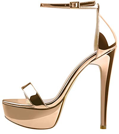 Only maker Stielttos Heeled Pumps Strappy Buckle Sandals Open Toe Platform High Heel Golden Size 3