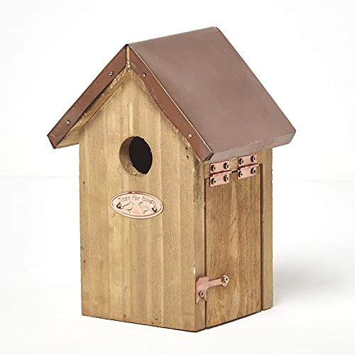 HOMESCAPES Solid Wood Bird House Wren Nesting Box H 20 cm x W 14 cm Garden Bird Box for Fence or Trees Crafted from Treated Pinewood Ready Assembled with Copper Roof
