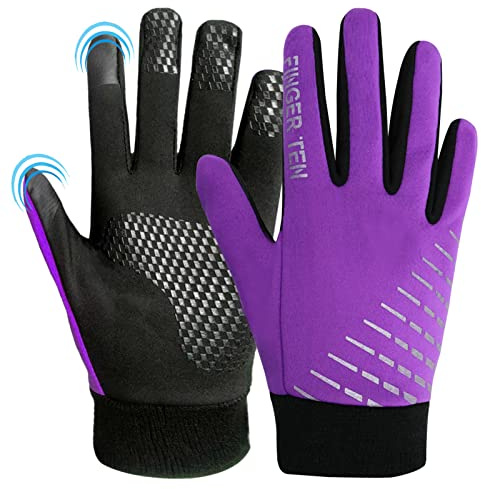 AMRTA Winter Cycling Gloves Kids Boys Girls Thermal Warm Touchscreen with Palm Grip for Running Football MTB Rugby Bike Hockey Skating Table Tennis Hiking (Violet, Large)