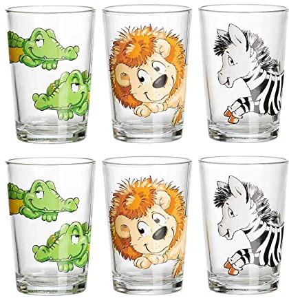 Ritzenhoff & Breker Kindergläser Happy Zoo, Bedruckte Kinderbecher mit Tiermotiven, 6-teiliges Gläser-Set, Bunt