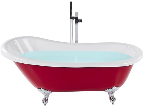 Baignoire Vintage Acrylique 153 x 77 cm Autoportante avec Pieds Rouge Cayman
