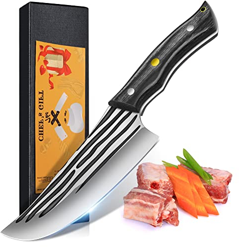 Home Safety Metzgermesser Scharfes Küchenmesser Kochmesser profi Messer Handgeschmiedetes Ausbeinmesser Küchenbeil für Fleisch Gemüse Grillmesser Outdoor mit Ergonomischem Schwarz Holzgriff