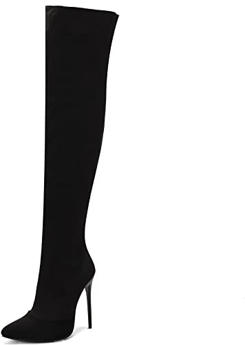 CUTEHEELS Sexy Overknee-Stiefel/Overknee-Stiefel mit Stilettos und Spitzer Zehenpartie für Damen (Schwarz, 39)