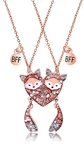 GAUEIOUR BFF Little Fox Best Friend Necklace,Creative Personality Good Friend Cartoon Fox Splicing Magnetic Alloy Necklace, Can Be Divided Into 2 Pieces, Friendship Gift