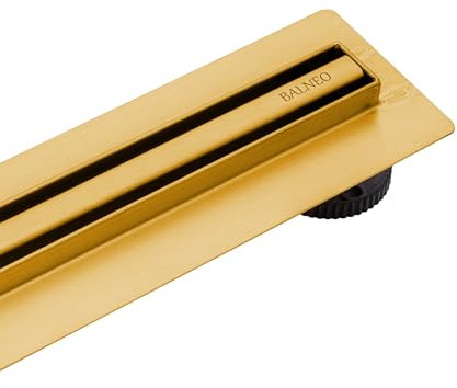 BALNEO Canalina per Doccia, Canaletta di Scarico da 60cm, Scarico a Pavimento Dorato in Acciaio Inossidabile, Pannello Stretto da 14mm, Basso 57mm, Scarico per Doccia Sottile e Basso Proline