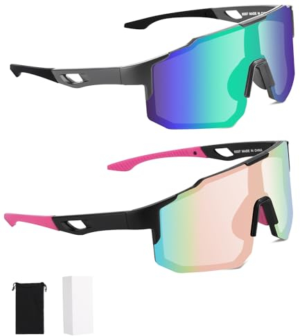FAOKZE 2 Stück Polarisiert Fahrradbrille,Fahrradbrille Winddicht,Radfahrer Brille für Herren Damen,UV400 Schutz,für Radfahren,Motorradfahren,Laufen,Skifahren,Baseball,Bergsteigen,Angeln etc.