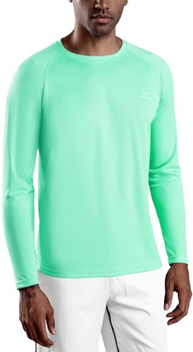 WILLIT Rashguard - Maglietta a maniche lunghe, funzionale per nuoto, surf, pesca, escursionismo, traspirante, ad asciugatura rapida, protezione solare, verde chiaro, S