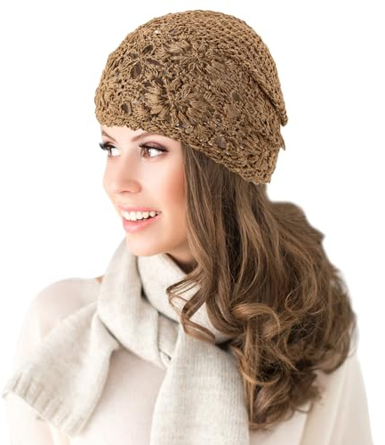 Nogsay Bonnet d'été en tricot pour femme - Fait à la main - Bonnet fin et léger, kaki, M
