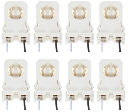 PATIKIL T8 Lamp Holder, 8pcs Non-shunted Tombstone Light Socket G13 Base with Wires for LED Integrated Fluorescent Tube Replacements, White