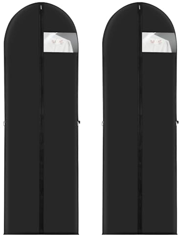 2 Stück Kleidersäcke,60x180 Lange Kleidertasche,Kleidersack für die Aufbewahrung,Atmungsaktiver lange Kleiderhüllen,Faltbare Kleidersäcke mit Reißverschlüssen,für Brautkleider Abendkleider Mäntel