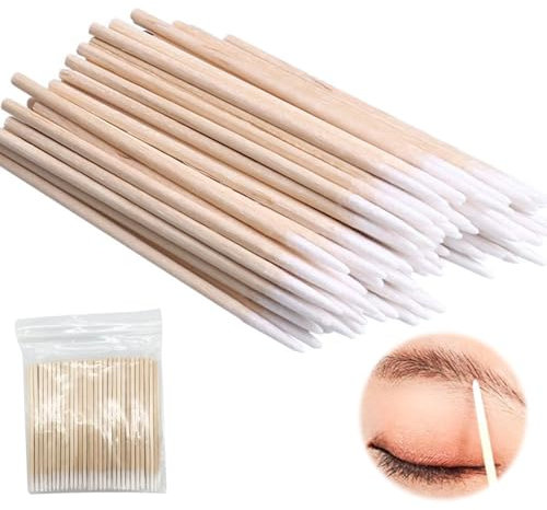 600Pcs Cotton Buds, Microblading Cotton Swab, Cotton Swabs Wood Sticks for Eyebrow Tattoo Beauty Make-up Color Nail Seam Dedicated Dirty Picking, Wood Handle Small Pointed Tip Head (500PCS)