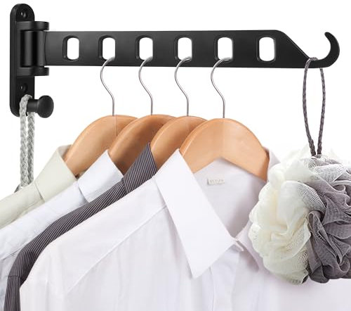 JSMTKJ Kleiderhaken Klappbar, Wand Kleiderständer Klapphaken Aluminium für Balkon Waschküche Schlafzimmer Badezimmer, Schwarz