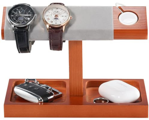 ProCase Espositore Orologi, Porta Orologi in Legno, Organizer per Orologi, Supporto per Caricabatterie per Apple Watch, Regalo per Lui -1 Livelli, Marrone Chiaro