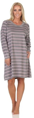 Normann Damen Fleece Langarm Nachthemd Sleepshirt in edler Optik, Farbe:grau, Größe:40-42