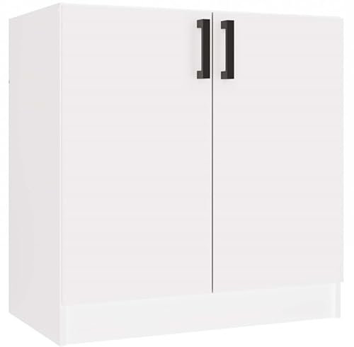 BDW Katia D-80 - Mueble bajo de cocina (80 x 45,5 x 82 cm, 2 puertas, con estante, armario de lavabo, armario de cocina, color blanco mate