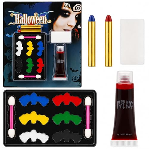 Halloween Washable Fake Blood Makeup Kit, 6 Colors Face Body Paint, Body Paint SFX Makeup Palette, Face Painting Kit for Halloween Zombie Skeleton Cosplay Clown