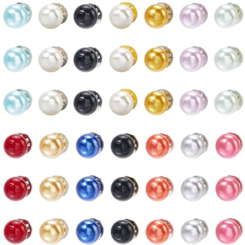 SUNNYCLUE 1 boîte de 56 broches en Perles D'Imitation de 14 couleurs Boutons de Chemise en Plastique Amovibles Sans Couture Perles Rondes Décoratives Épingles de Sécurité pour Pull Chapeau Vêtements A