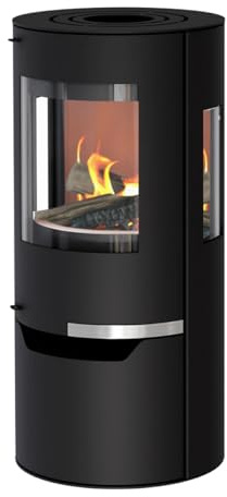 Kaminofen Thermia Hiron Trio 3 Sichtscheiben modernes Design 6 kW Holzofen Stahl Schwarz rund