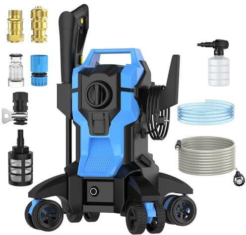 Nettoyeur Haute Pression, Puissance de 1000 W, Pression : Max. 50 Bar,Débit : 300 l/h, Surface : 30 m²/h, Filtre à Eau, Poids : 5.3 kg, Flexible et Pistolet Haute Pression, Rotabuse, Lance