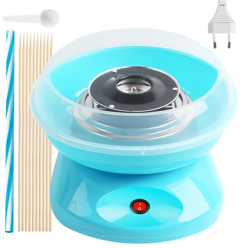 Zuckerwattemaschine, Retro Cotton Candy Machine 450 W, Zuckerwatte Maschine, Zuckerwattemaschinen Für Zuhause Mit Messlöffel, Bonbonstäbchen Aus Kunststoff, Zehn Stöcke (Blau)